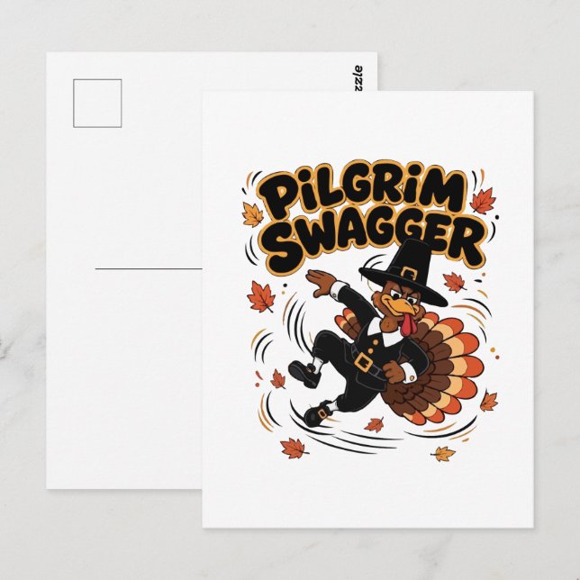 Pilgrim Swagger Kalkon Thanksgiving Dab Dabbing  Vykort (Fram/baksida)