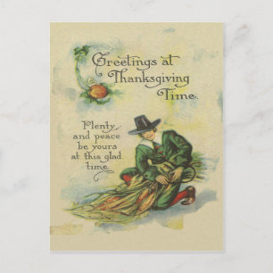 Pilgrim Thanksgiving Hälsning Helg Vykort