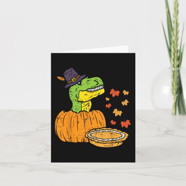 Pilgrim Trex Dinosaur Pumpkin Paj Thanksgiving Kid Kort (Framsida)
