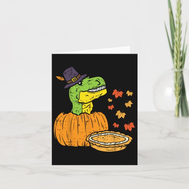 Pilgrim Trex Dinosaur Pumpkin Paj Thanksgiving Kid Kort (Framsida)