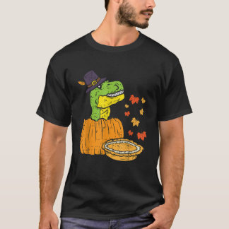 Pilgrim Trex Dinosaur Pumpkin Paj Thanksgiving Kid T Shirt