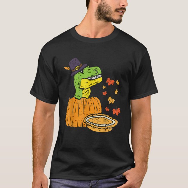 Pilgrim Trex Dinosaur Pumpkin Paj Thanksgiving Kid T Shirt (Framsida)