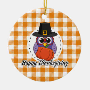 Pilgrim Uggla om Orange Pput - Happy thanksgiving Julgransprydnad Keramik