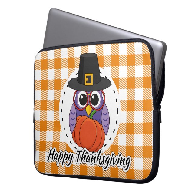 Pilgrim Uggla om Orange Pput - Happy thanksgiving Laptop Fodral (Framsidan Vänster)