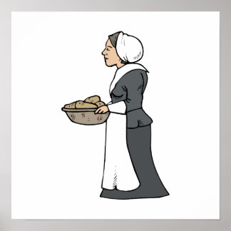 Pilgrim woman with food poster