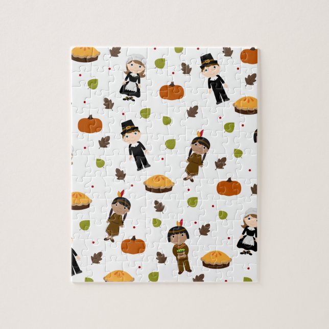 Pilgrimer och indianer mönster - Thanksgiving Pussel (Vertikal)