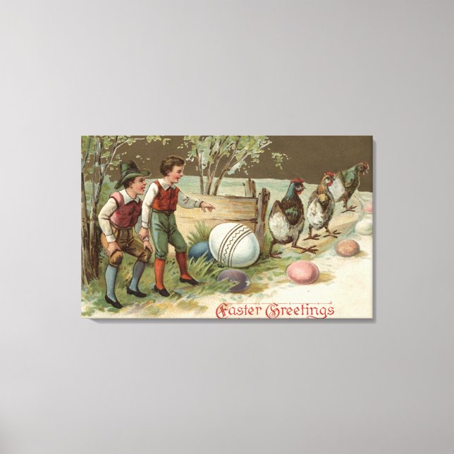 Pilgrimer som pekar ut Påskägg Canvastryck (Framsida)