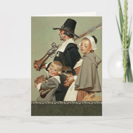 Pilgrimfamiljen. Thanksgivingen vintage Art Helgkort