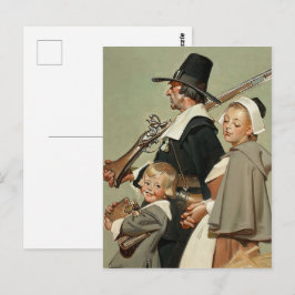 Pilgrimfamiljen. Thanksgivingen vintage Art Vykort