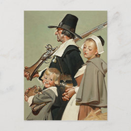Pilgrimfamiljen. Thanksgivingen vintage Art Vykort