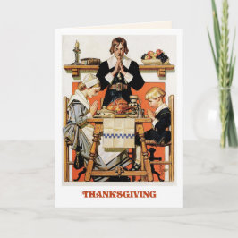 Pilgrimfamiljen. Thanksgivingens hälsningskort Helgkort