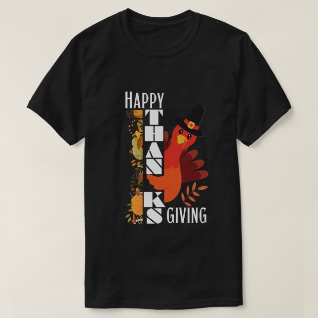 Pilgrimkalkon Happy thanksgiving T Shirt (Design framsida)