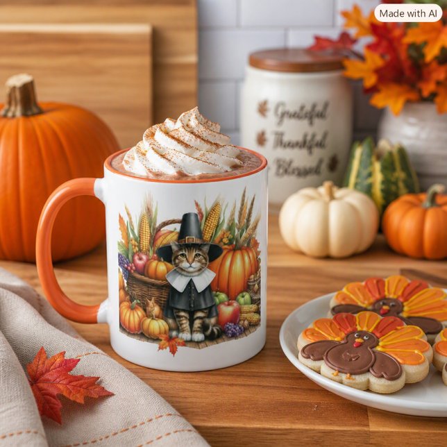 Pilgrimkatt Thanksgiving  Höstskörd  Mugg (Skapare uppladdad)