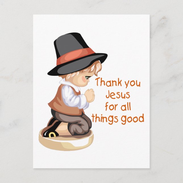 Pilgrimpojke som ber på knän vykort (Framsida)