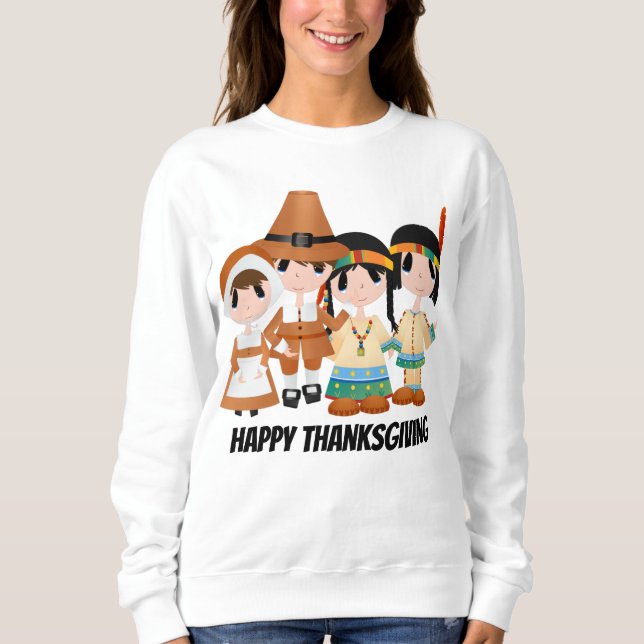Pilgrims och Indians Thanksgiving Helgdag T Shirt (Framsida)