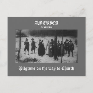 Pilgrims på väg till kyrkan vykort