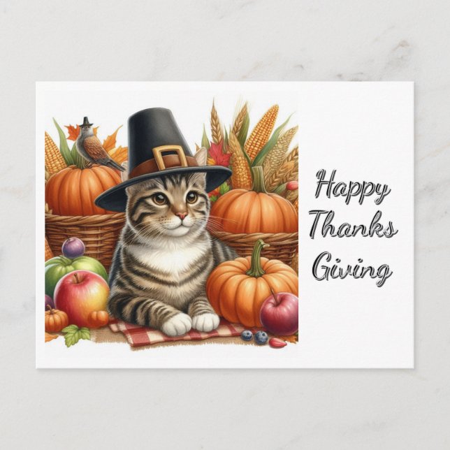 Pilgrimskatt och pumpa för Thanksgiving  Vykort (Framsida)