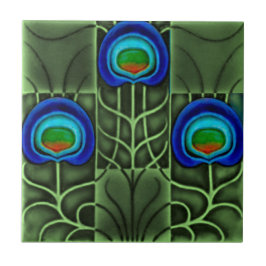 Pilkington Lewis Day Peacock Feather c1900 Repro Kakelplatta