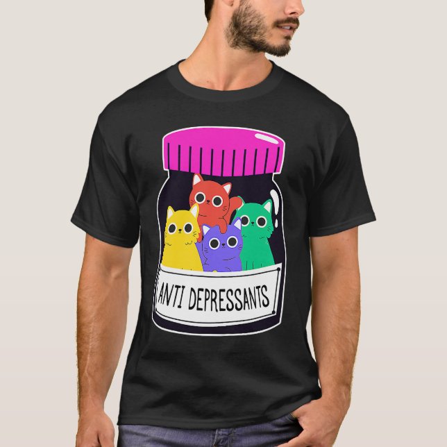 Pill box med antidepressiva medel mot katter t shirt (Framsida)