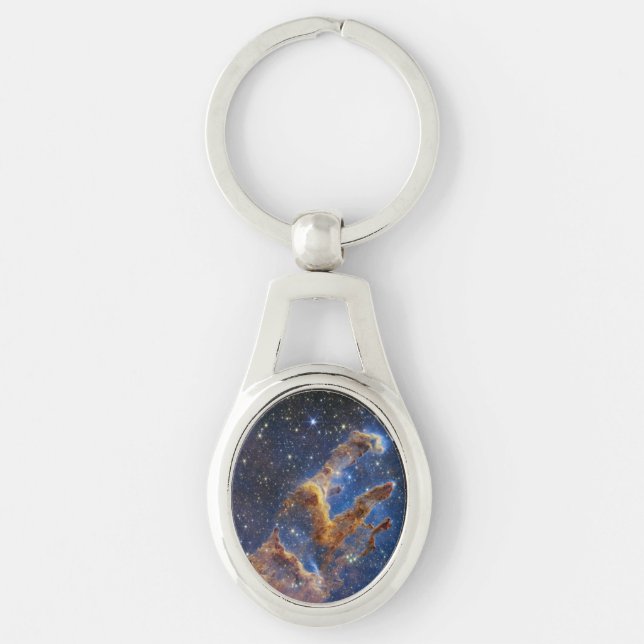 Pillars of Creation Eagle Nebula Webb Telescope Ovalt Silverfärgad Nyckelring (Framsidan)