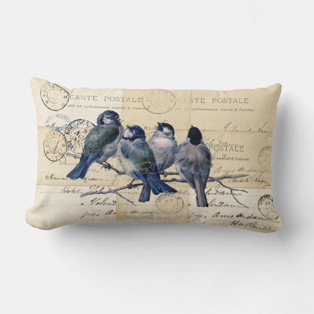 Pillen Bluebirds Fransk Postcard Lumbarkudde (Framsida)