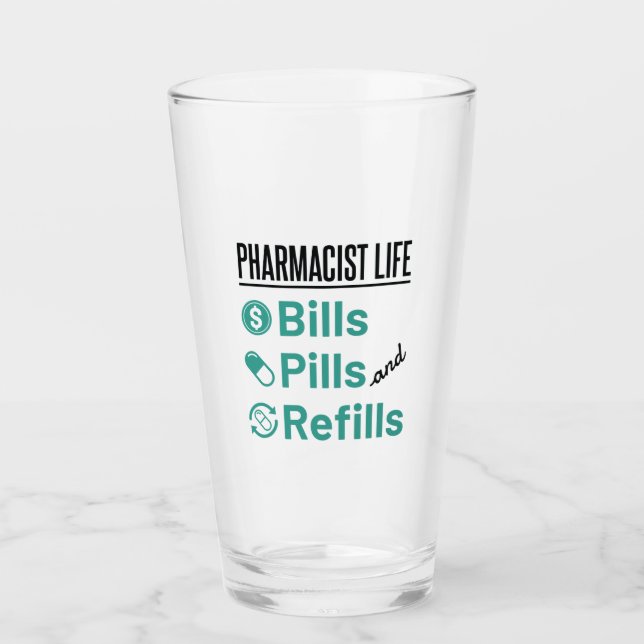 Piller och påfyllningar av farmaceuter Life Bills Glaskopp (Framsida)