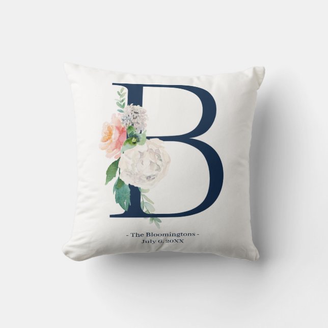 Pilling med marinblått Blommigt i Bröllop| B Kudde (Framsida)