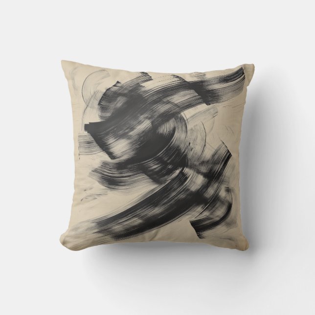 Pillo för Abstrakt av dynamiskt svart Bläck-borstl Kudde (Framsida)