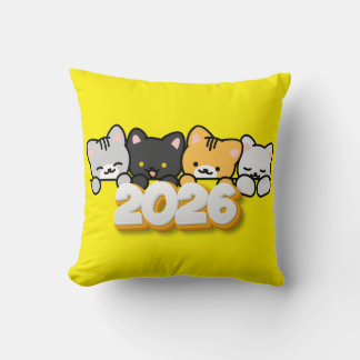 Pillow Adorable Cats 2026 New Year Kudde