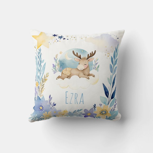 Pillow Baby Moose Boho Namn Nursery Kudde (Baksida)