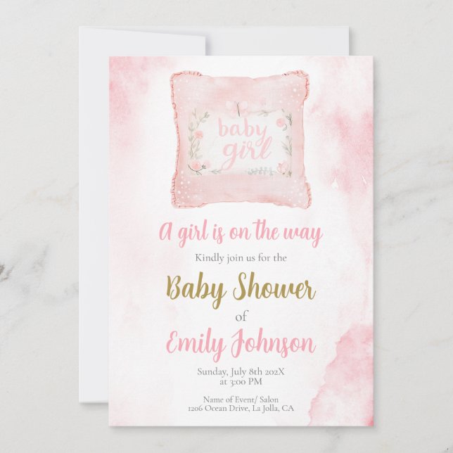 Pillow Baby Shower Girl-inbjudan Inbjudningar (Framsida)