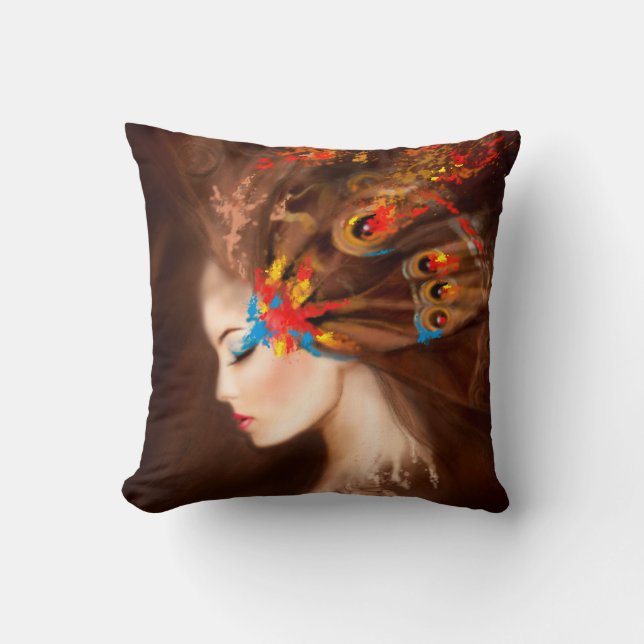 Pillow BeSnygg kvinnlig fjäril. Abstrakt Kudde (Framsida)