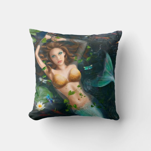 Pillow Bevackra Fantasy-sjöjungfrun i sjö Kudde (Framsida)