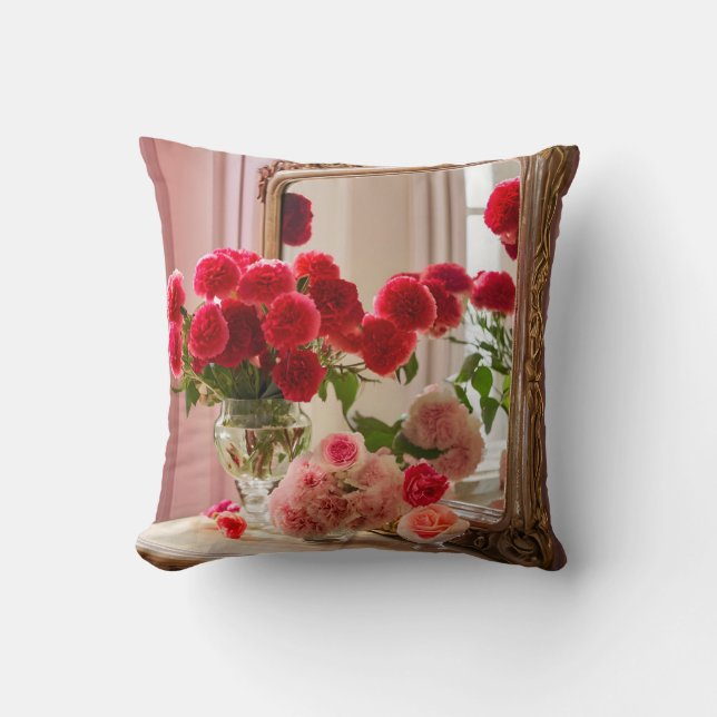 Pillow Bevackra Red Flowers med Spegel i Vas Kudde (Framsida)