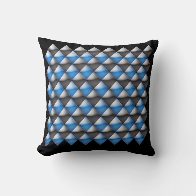 Pillow - blå och svarta 3-D-diamanter Kudde (Framsida)