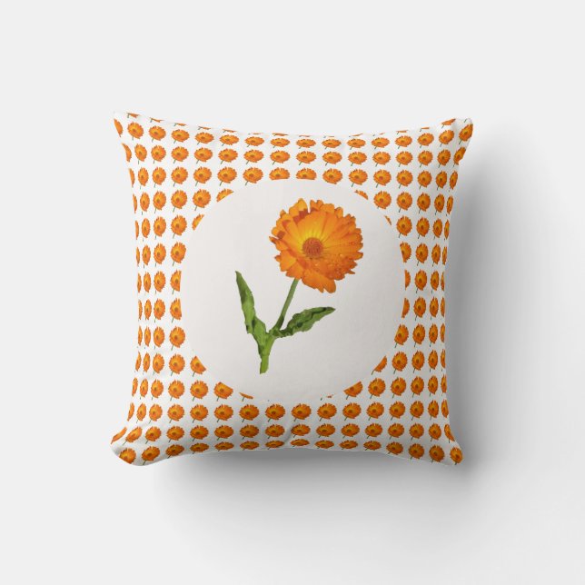 Pillow - Blommarna Orange Calendula Kudde (Framsida)