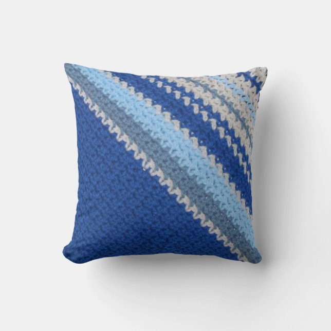 Pillow - Crochet Mönster Blue Rand (diagonalt) Kudde (Framsida)