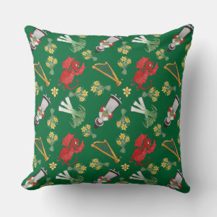 Pillow, Cushion: Welsh Daffodils Dragon Leeks Harp Kudde