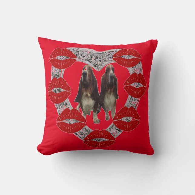 Pillow Diamond Heart med basset & Kisses Kudde (Framsida)