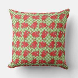 Pillow eller Cushion Cute Red Dragon på Grönt Ging Kudde