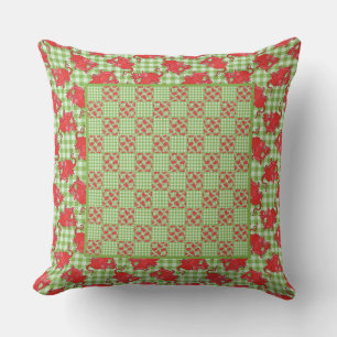Pillow eller Cushion Cute Red Dragon på Grönt Ging Kudde