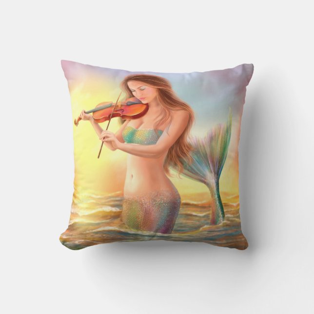 Pillow fantasy sjöjungfru spelar på fiolin vid sol kudde (Framsida)