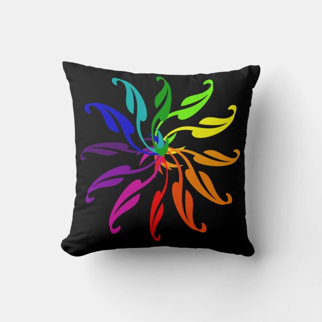 Pillow - Färg Wheel Löv på Black Kudde (Framsida)