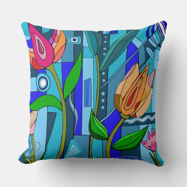 Pillow Flower art mosaic home deciton modern Kudde (Framsida)