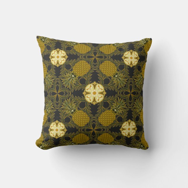 Pillow för ananas, guld och svart kudde (Framsida)