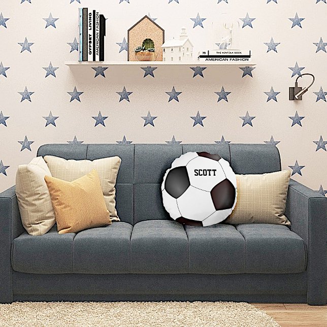 Pillow för anpassningsbar av svart och vit fotboll rund kudde (Skapare uppladdad)