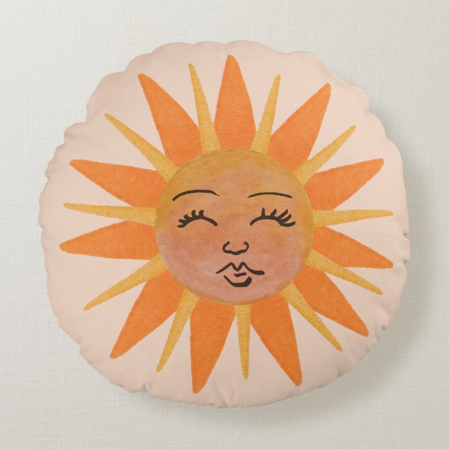 Pillow för Ansikte-dagen och natten i Sol Rund Kudde (Framsidan)