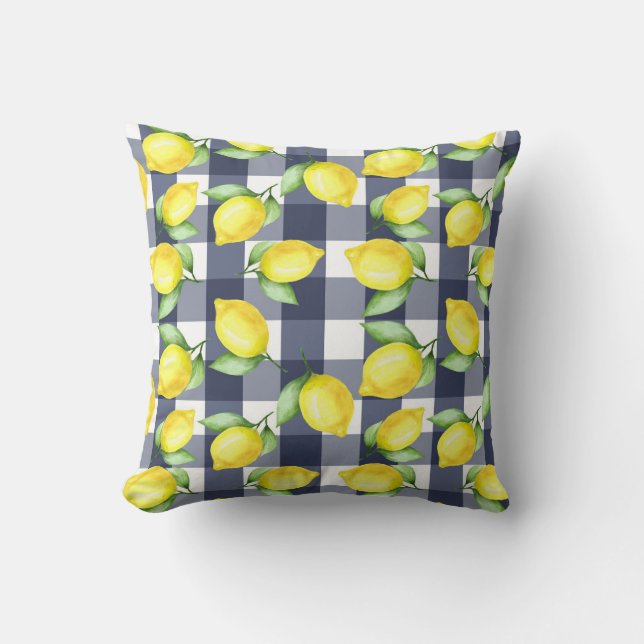 Pillow för blommigten Gult och Blå lemon Kudde (Framsida)