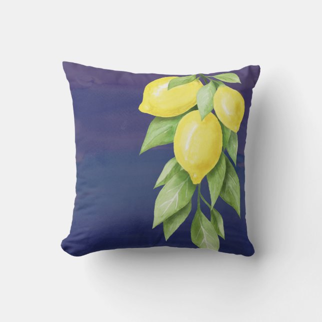 Pillow för blommigten Gult och marin blå lemon Kudde (Framsida)