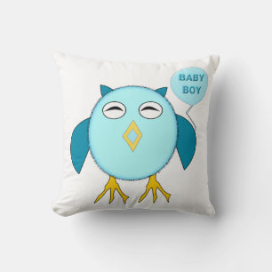 Pillow för Cute Blue Pojke Uggla Kudde